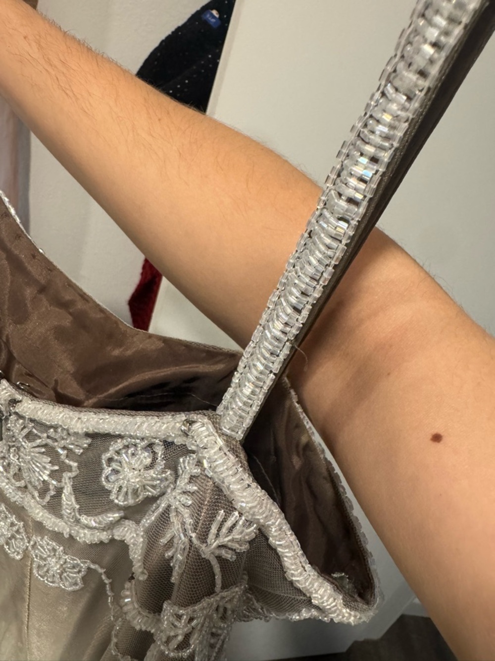 Caché Embroidered Satin Slip Dress in Ombre Champagne - Picture 4 of 6